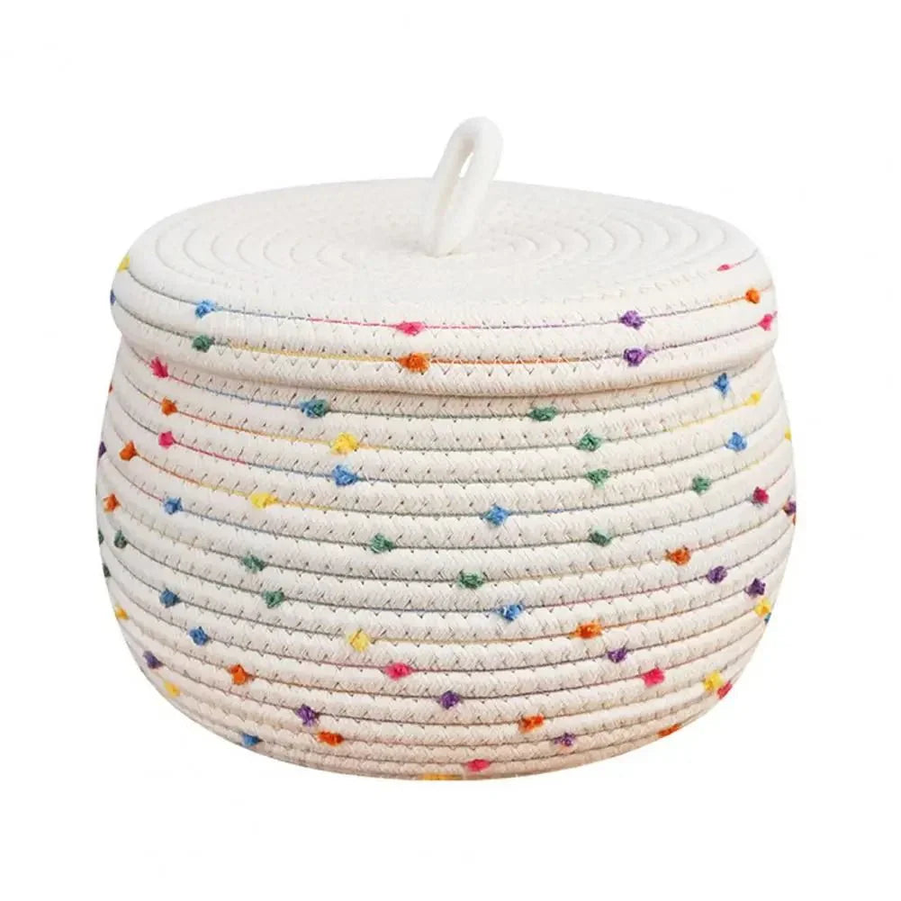 Grand panier de rangement en corde de coton avec couvercle