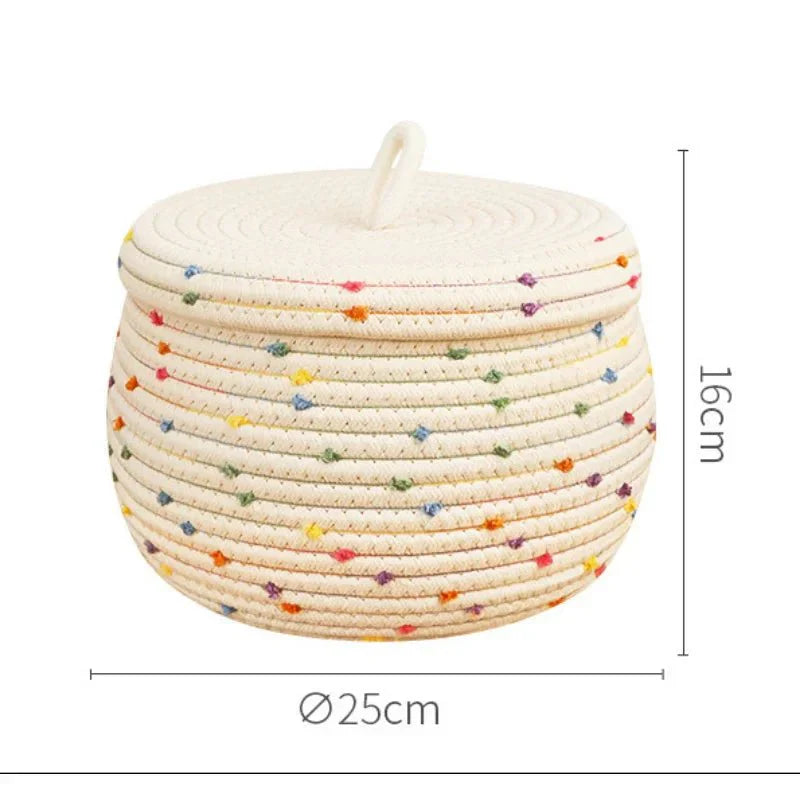 Grand panier de rangement en corde de coton avec couvercle