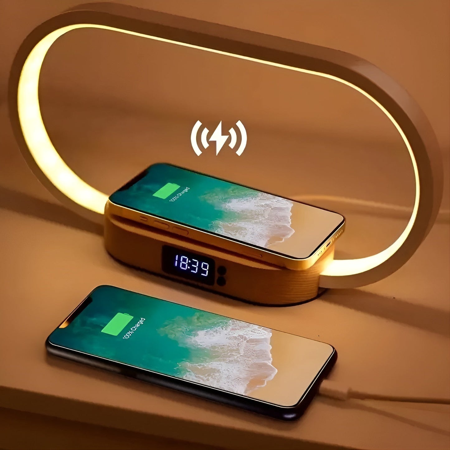 Lampe Multifonctionnelle Élégante avec Station de Charge et Horloge