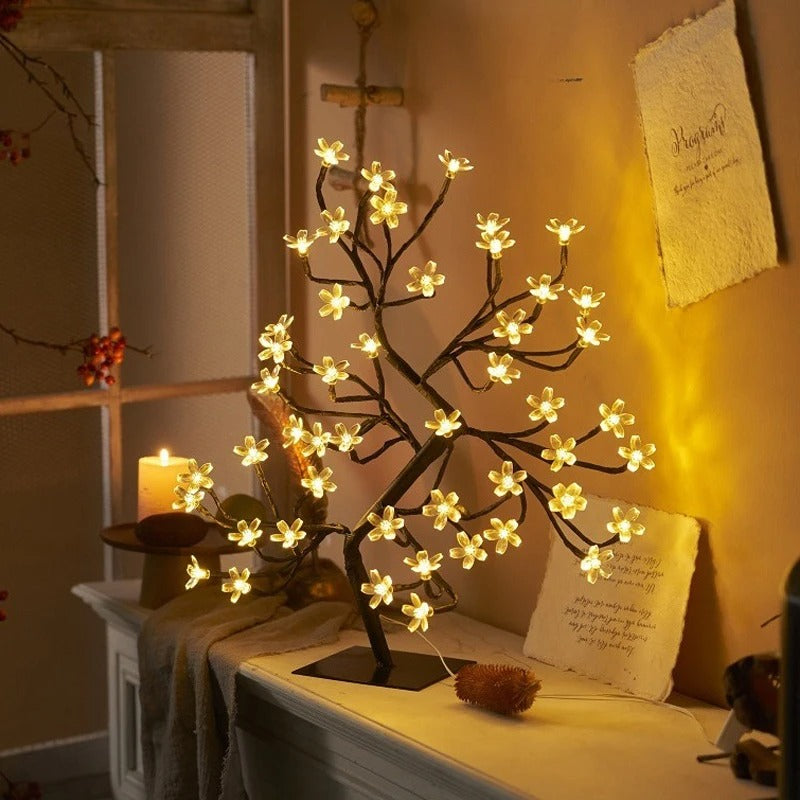 Floroux – Lampe de table LED élégante en fleurs de cerisier avec USB et télécommande