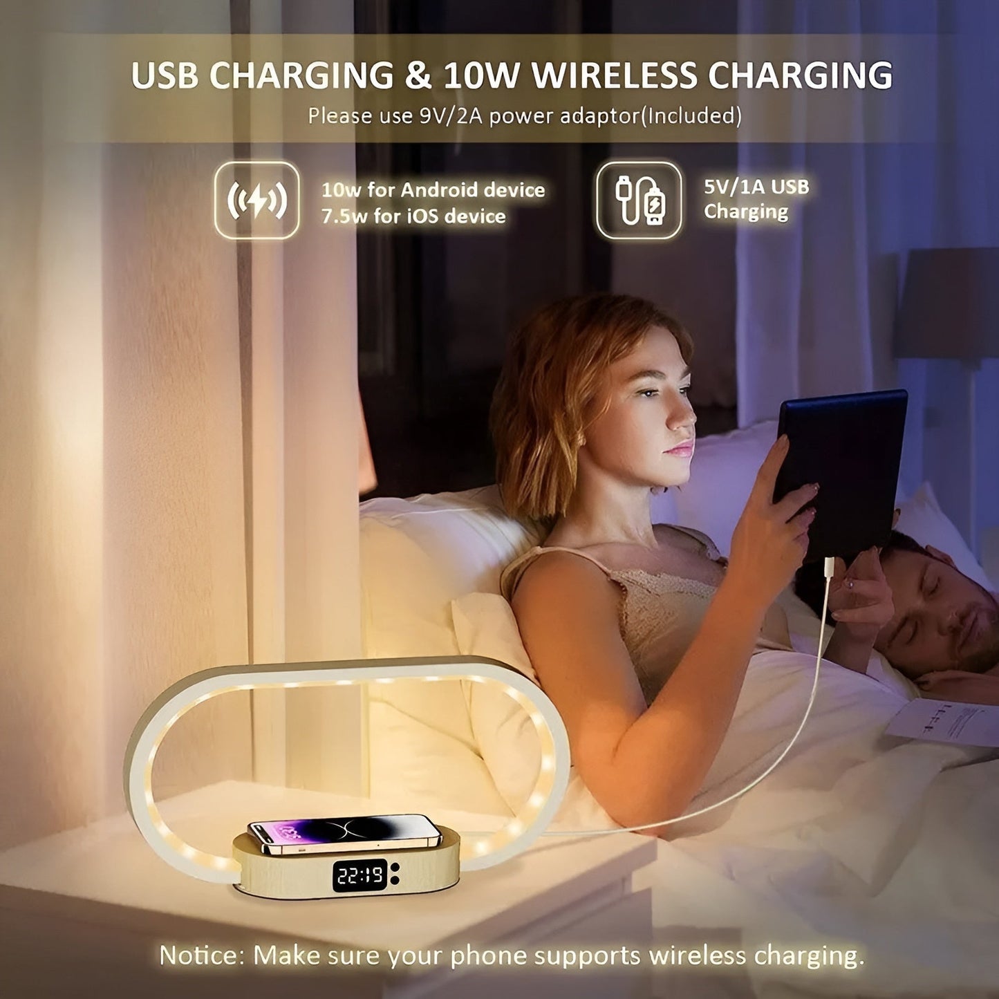 Lampe Multifonctionnelle Élégante avec Station de Chargement et Horloge