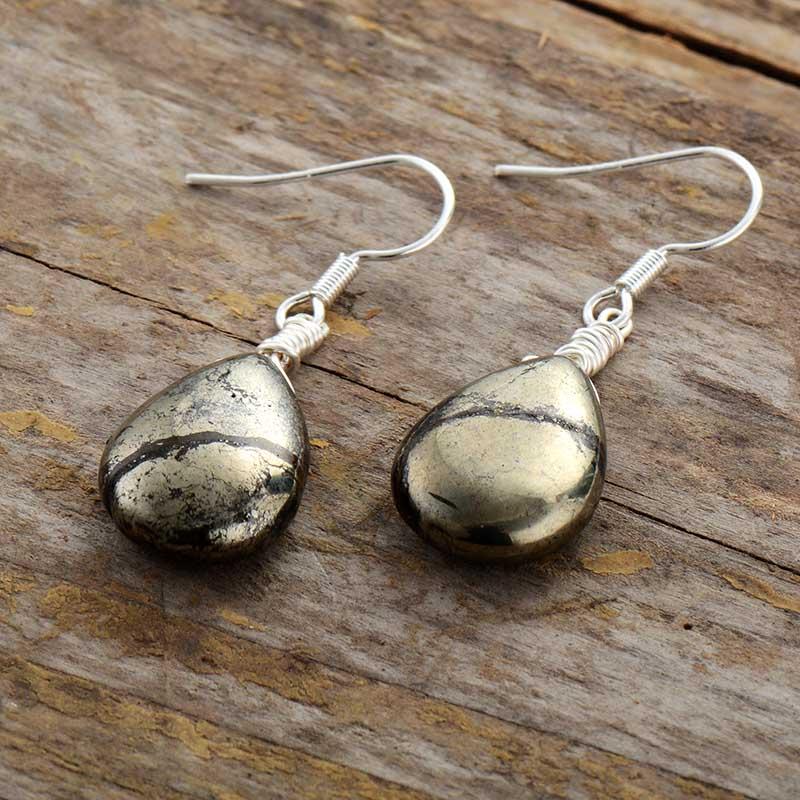 Elara Boucles d'Oreilles – Uniques Bijoux en Pyrite Réfléchissante