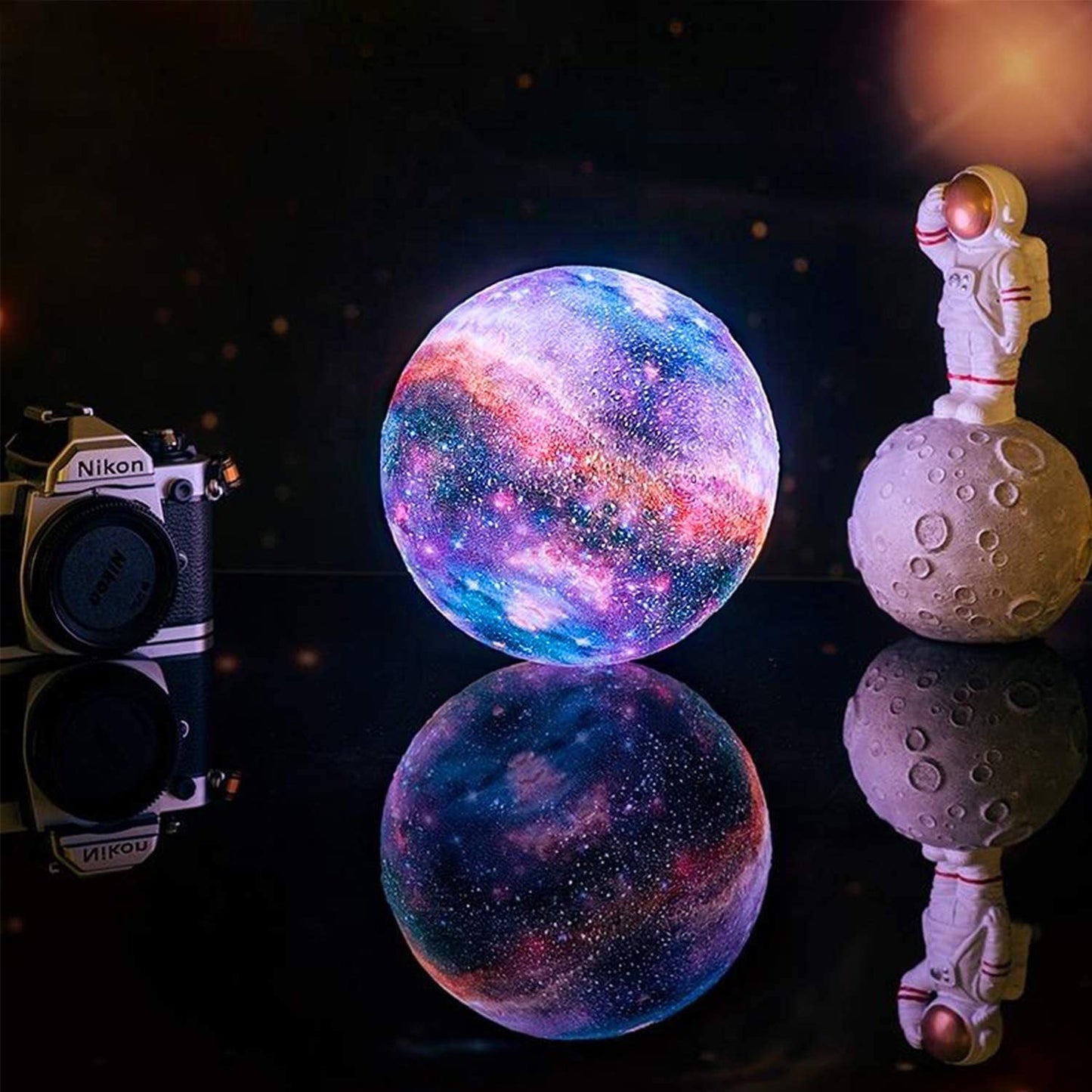 Floroux Galaxy Moon Lamp | 3D Printed LED Moon Lamp | Color Changing | Touch and USB Charge | Ambient Light for Home