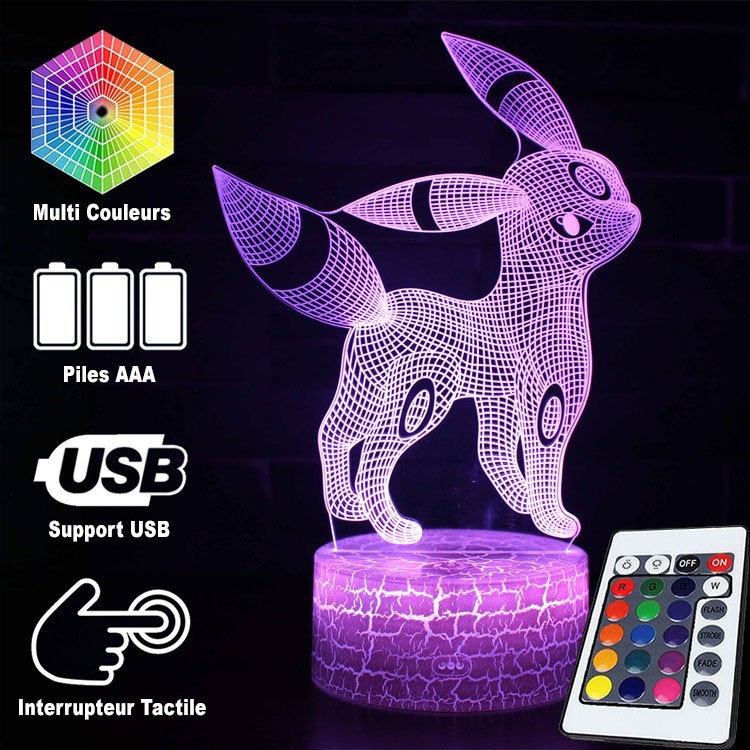 Floroux Lampe LED 3D | Veilleuse pour chambre d'enfants | Lumière décorative Pokémon | Lumière d'ambiance avec changement de couleur & connexion USB