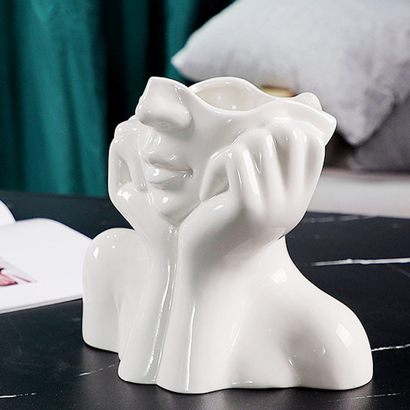 Vase en céramique figure de fille blanche Floroux