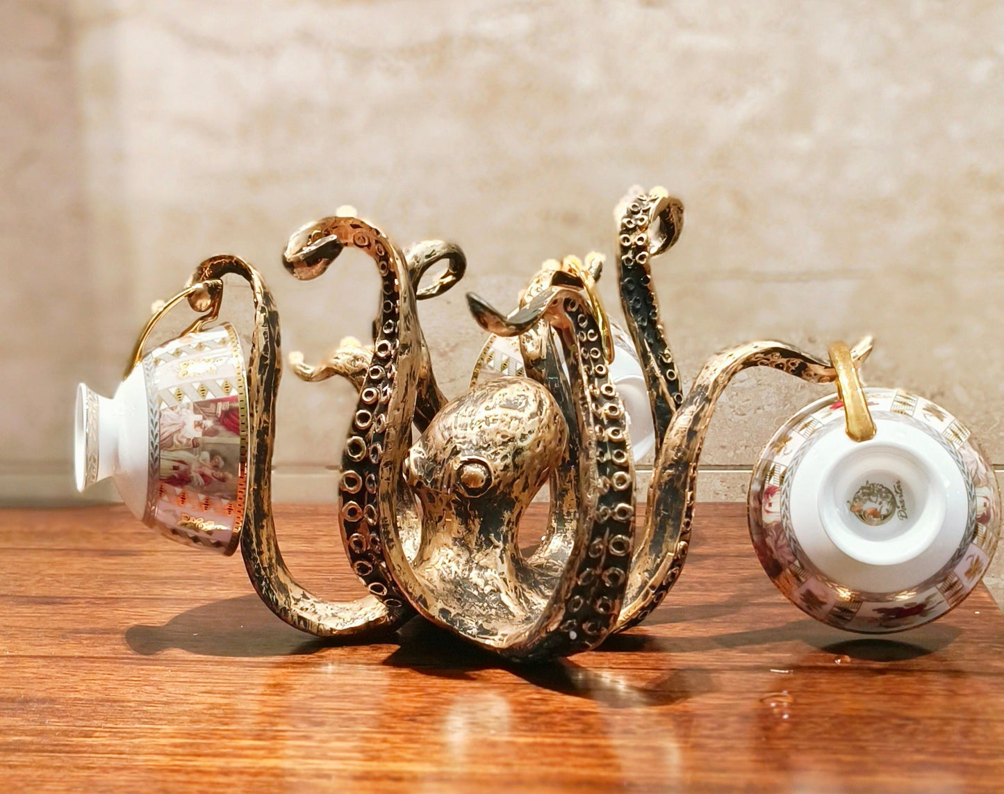 Porte-tasse Rustique Kraken Octopus – Organisateur de Tasse Nautique, Capacité de 8 Tasses