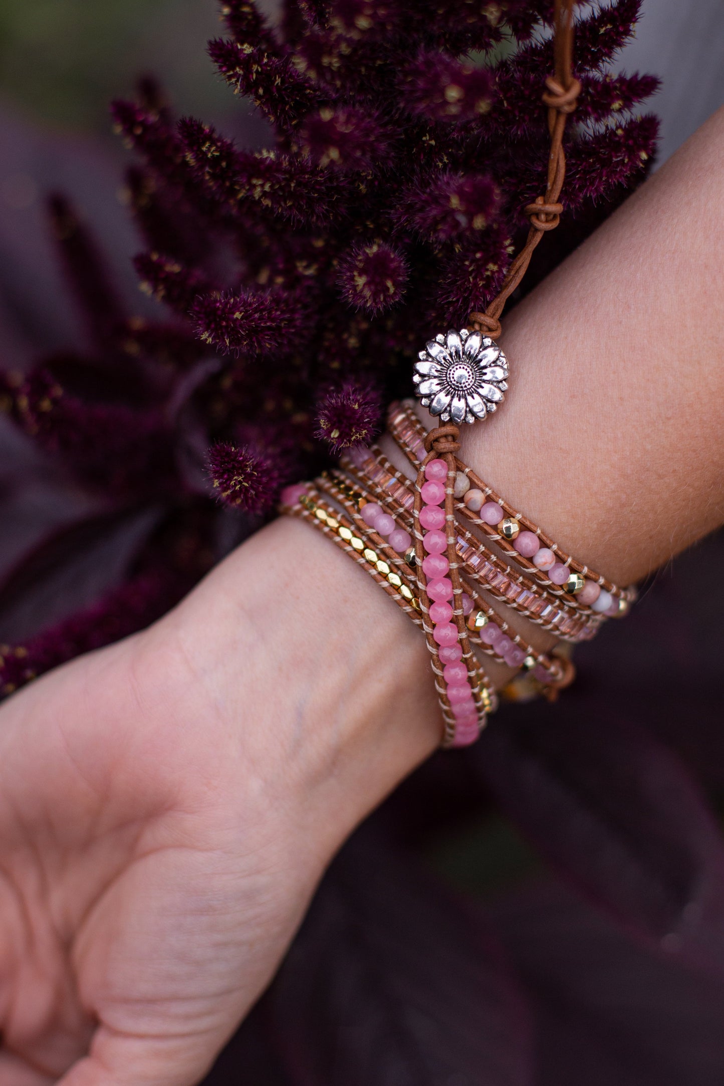 Amoria Bracelet – Élégante Candybracelet en Quartz Rose Doré