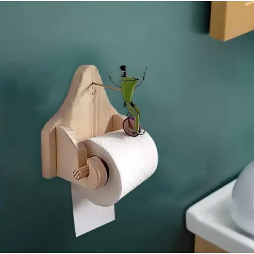 Floroux Toilet Paper Holder | Original Design | Frog on Bicycle | Bathroom Decor | Practical and Elegant