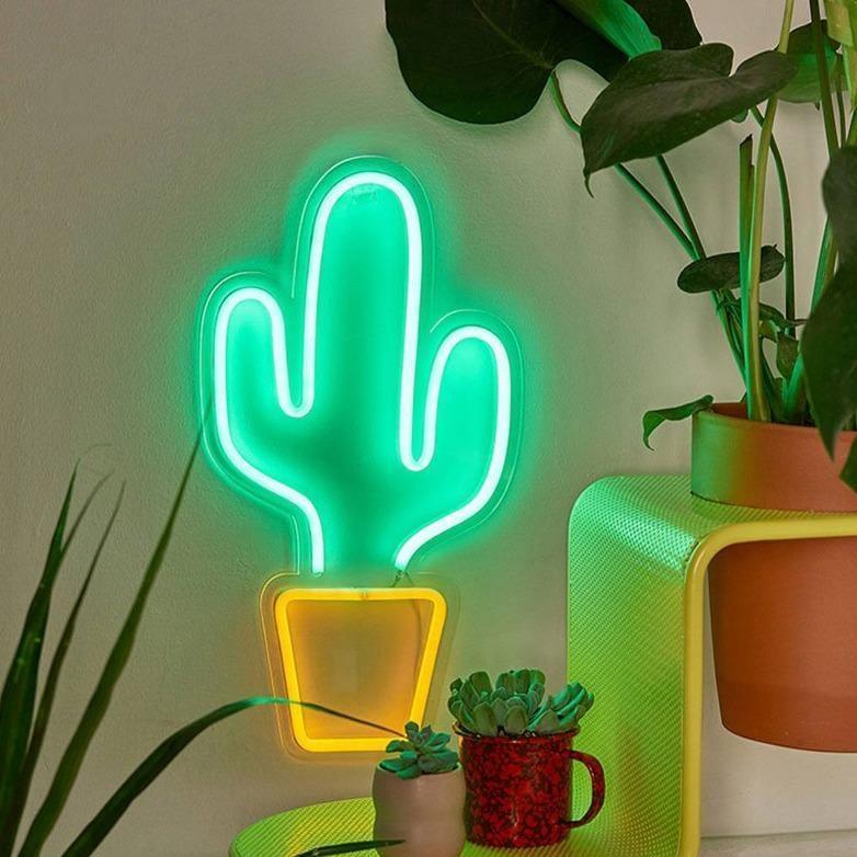 Floroux Cactus Déco Murale LED | Art mural lumineux pour la maison et le bureau | Économique en énergie et élégant