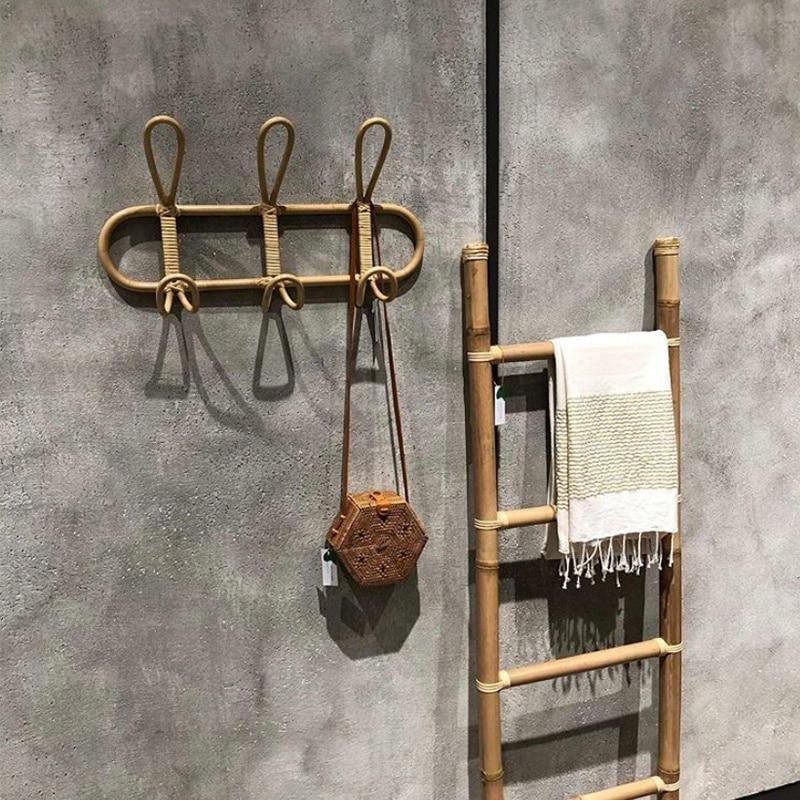 Floroux Porte-manteau mural à trois crochets en rotin | Design naturel | Rangement pratique et élégant
