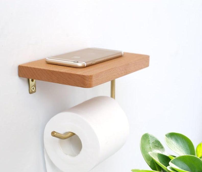 Multifunctional toilet paper holder Floroux in wood | Practical and elegant | Screw mounting | In different colors