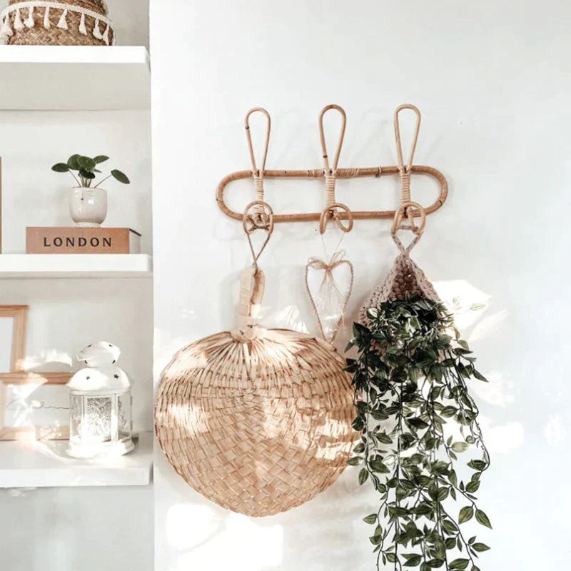 Floroux Porte-manteau mural à trois crochets en rotin | Design naturel | Rangement pratique et élégant