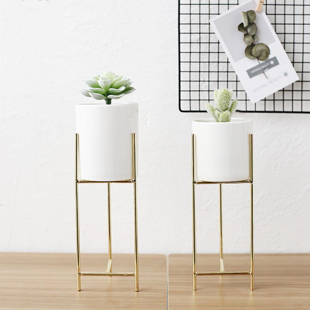 Floroux pot en céramique avec support en métal | Design moderne | Support pour plantes pour la maison et le bureau