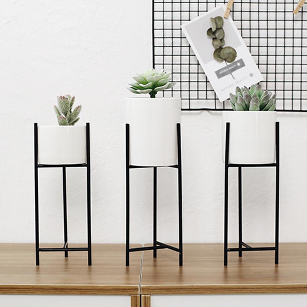 Floroux pot en céramique avec support en métal | Design moderne | Support pour plantes pour la maison et le bureau