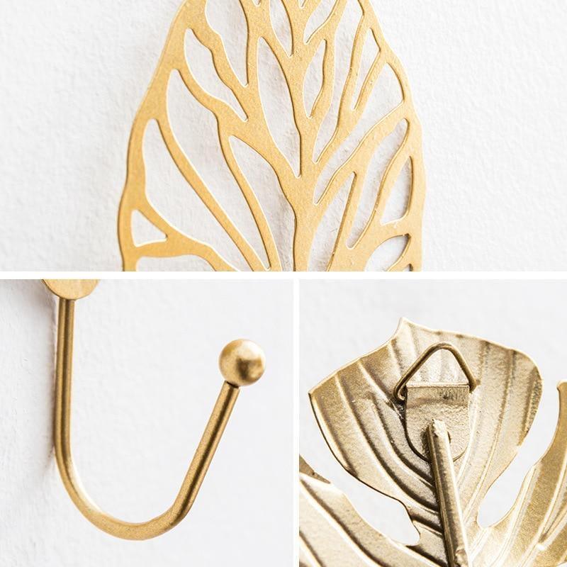 Crochet mural en métal Floroux en forme de feuille | Décor élégant et fonctionnel | Disponible en or et bleu