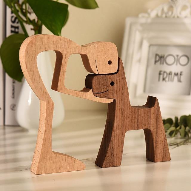 Floroux Figurines en bois sculptées à la main | Figurines de chiens & d'humains | Décoration intemporelle | Parfait pour les amoureux des animaux