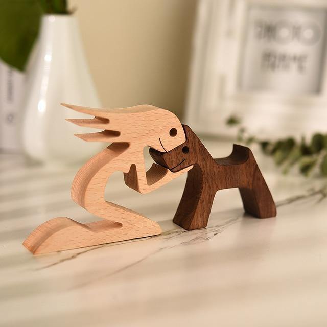 Floroux Figurines en bois sculptées à la main | Figurines de chiens & d'humains | Décoration intemporelle | Parfait pour les amoureux des animaux
