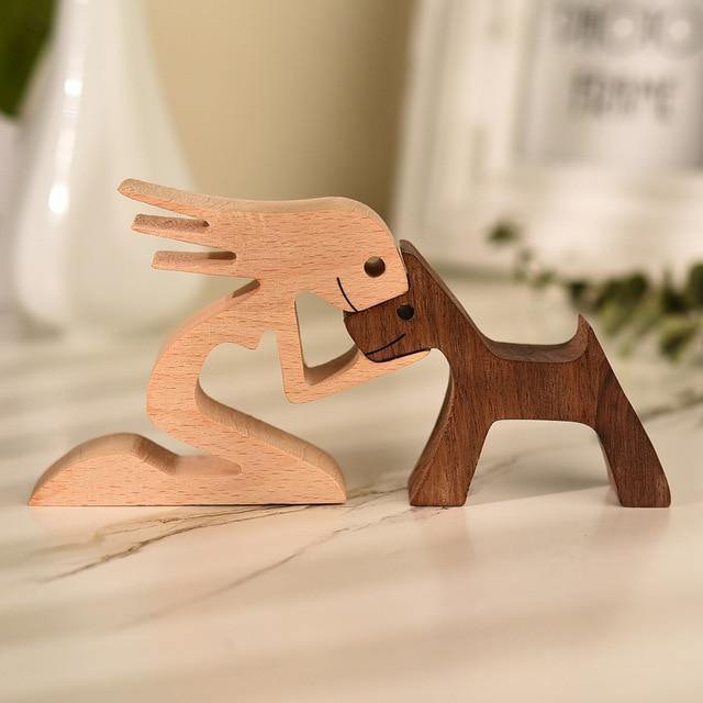 Floroux Figurines en bois sculptées à la main | Figurines de chiens & d'humains | Décoration intemporelle | Parfait pour les amoureux des animaux