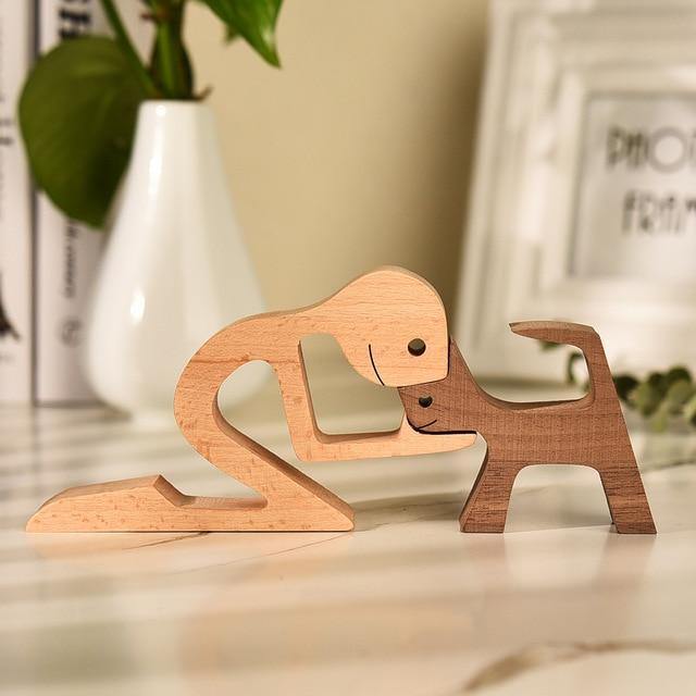 Floroux Figurines en bois sculptées à la main | Figurines de chiens & d'humains | Décoration intemporelle | Parfait pour les amoureux des animaux