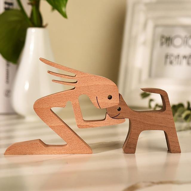 Floroux Figurines en bois sculptées à la main | Figurines de chiens & d'humains | Décoration intemporelle | Parfait pour les amoureux des animaux