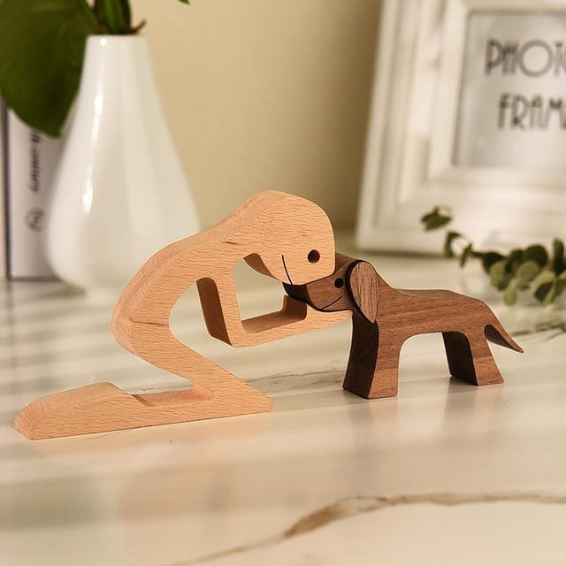 Floroux Figurines en bois sculptées à la main | Figurines de chiens & d'humains | Décoration intemporelle | Parfait pour les amoureux des animaux