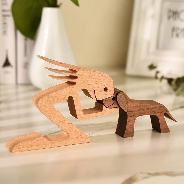 Floroux Figurines en bois sculptées à la main | Figurines de chiens & d'humains | Décoration intemporelle | Parfait pour les amoureux des animaux