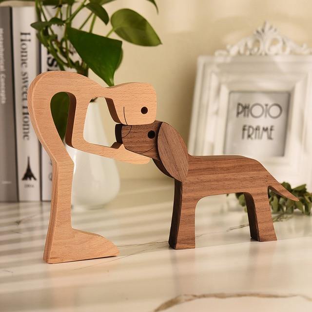 Floroux Figurines en bois sculptées à la main | Figurines de chiens & d'humains | Décoration intemporelle | Parfait pour les amoureux des animaux