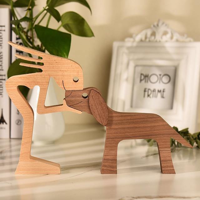 Floroux Figurines en bois sculptées à la main | Figurines de chiens & d'humains | Décoration intemporelle | Parfait pour les amoureux des animaux