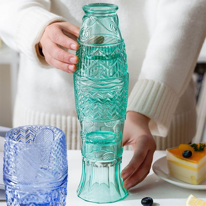 Ensemble de gobelets en verre coloré en forme de poisson Koi - Vente de liquidation