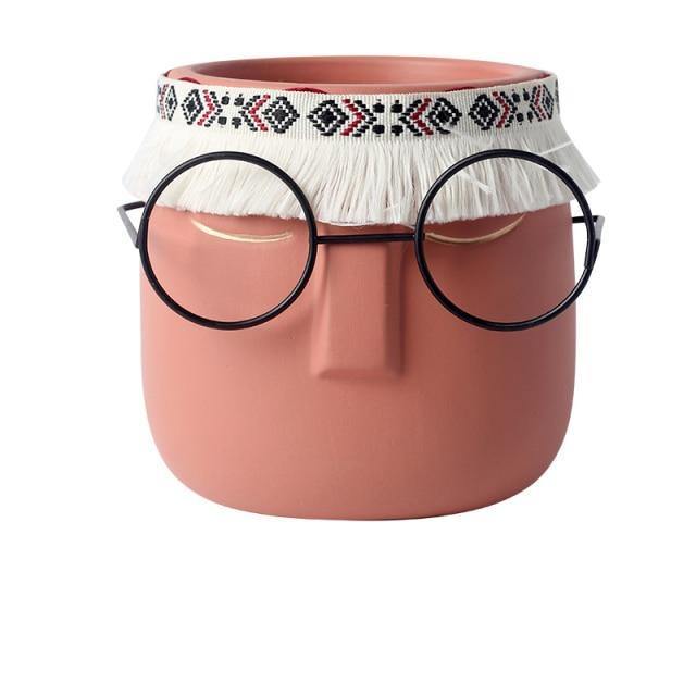 Ceramic Flower Pot Floroux with Glasses & Headband | Modern Design | Decorative Plant Vase