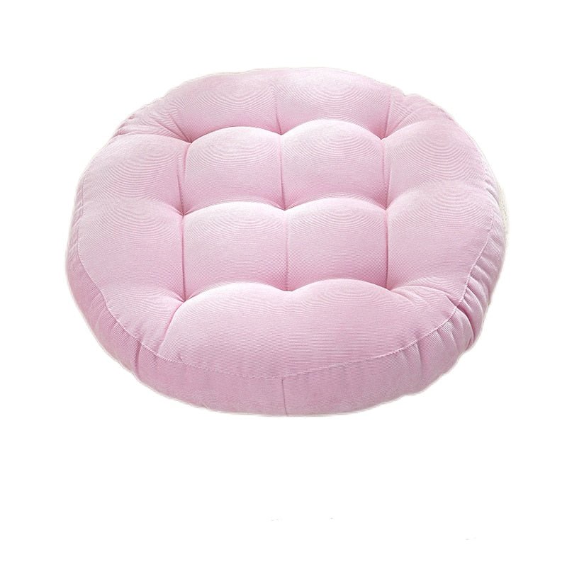 Coussin rond, épais, en velours côtelé tufté