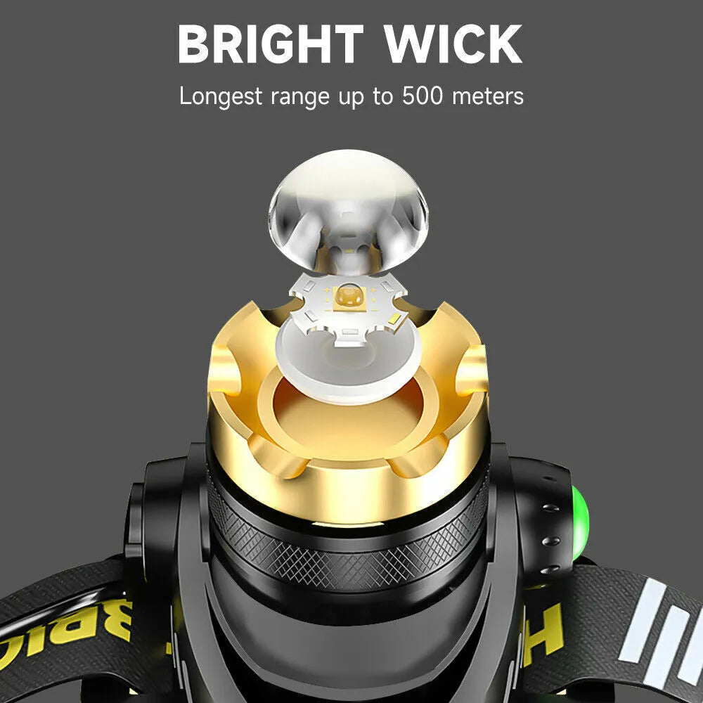 Floroux Lampe frontale LED rechargeable Lampe de poche tactique Zoom Lampe frontale Lampe de poche