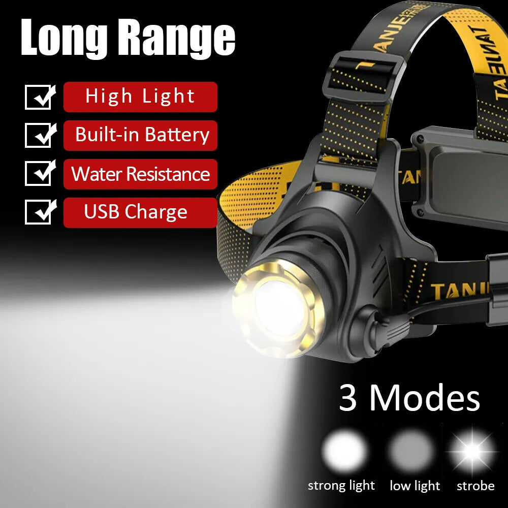 Floroux Lampe frontale LED rechargeable Lampe de poche tactique Zoom Lampe frontale Lampe de poche