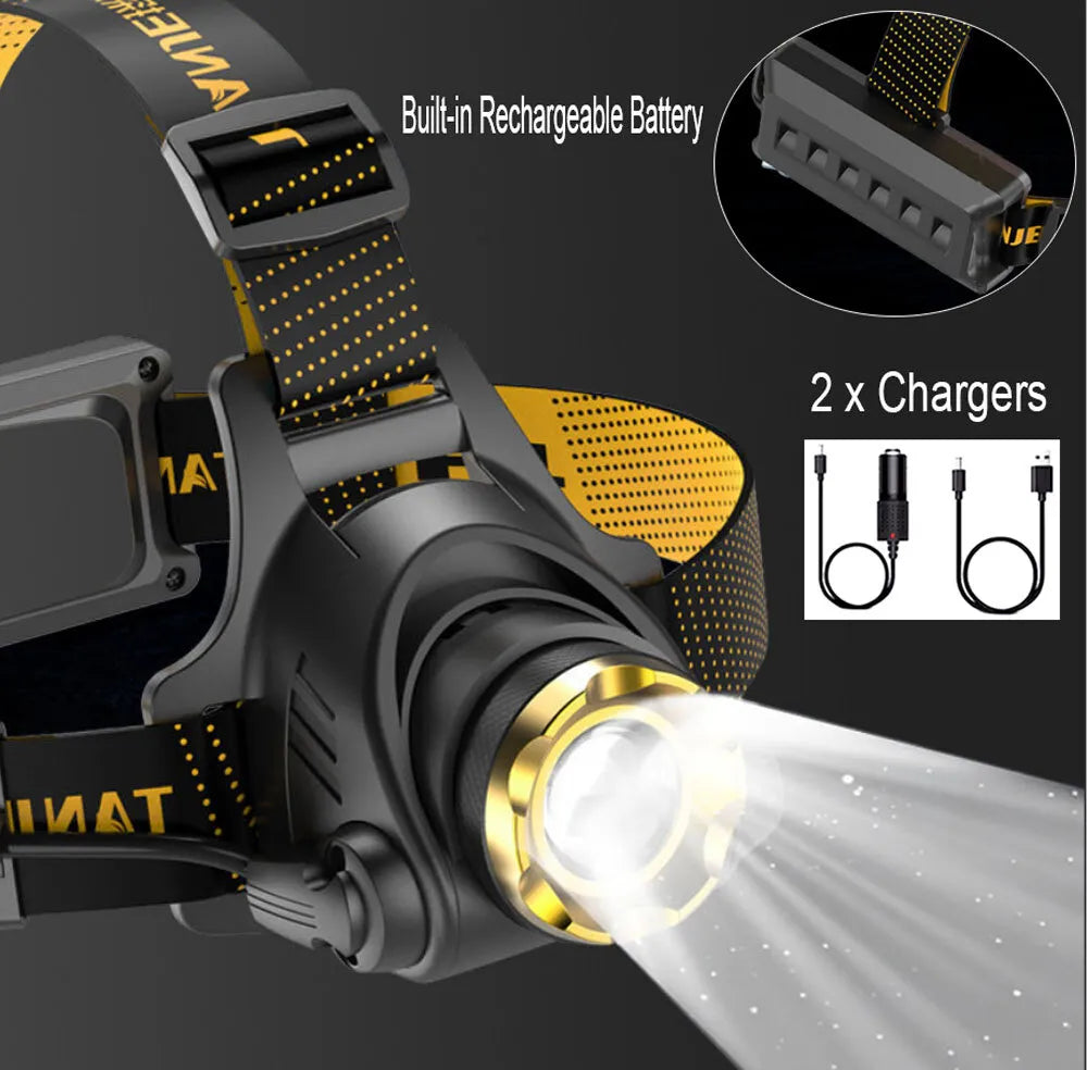Floroux Lampe frontale LED rechargeable Lampe de poche tactique Zoom Lampe frontale Lampe de poche