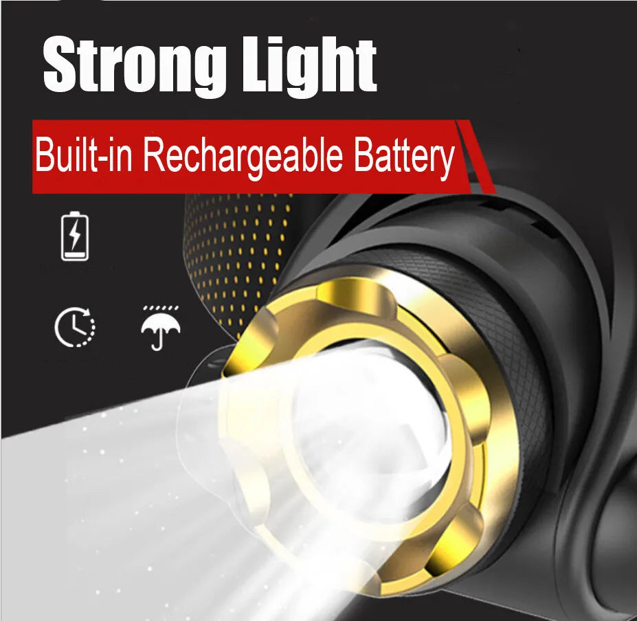 Floroux Lampe frontale LED rechargeable Lampe de poche tactique Zoom Lampe frontale Lampe de poche