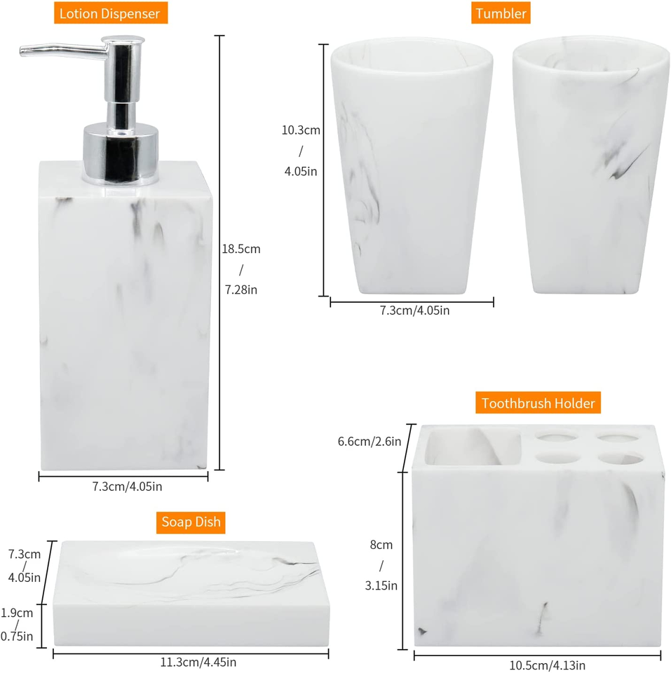 Floroux Marble Bathroom Set 5 Pieces | Elegant Design | Luxurious Bathroom Accessories for the Home