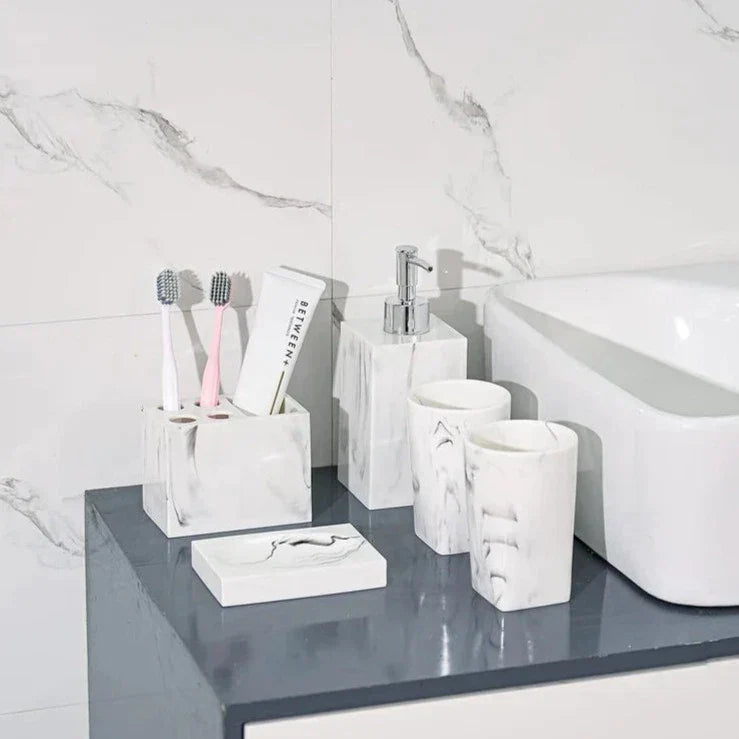 Floroux Marble Bathroom Set 5 Pieces | Elegant Design | Luxurious Bathroom Accessories for the Home