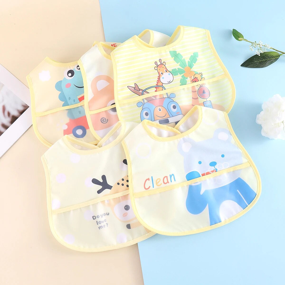 AquaGuard - Ensemble de 5 Bavoirs Réglables pour Bébé