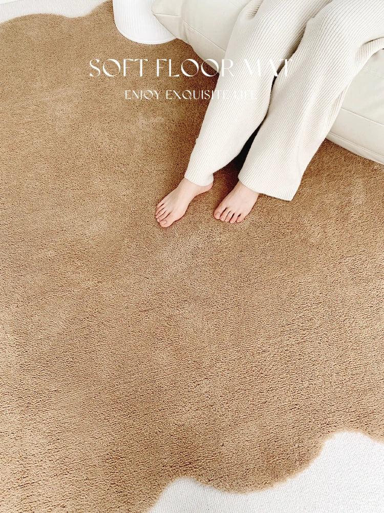Tapis unicolore irrégulier simple │ Style moderne Tapis en peluche Chambre à coucher Salon Tapis de sol
