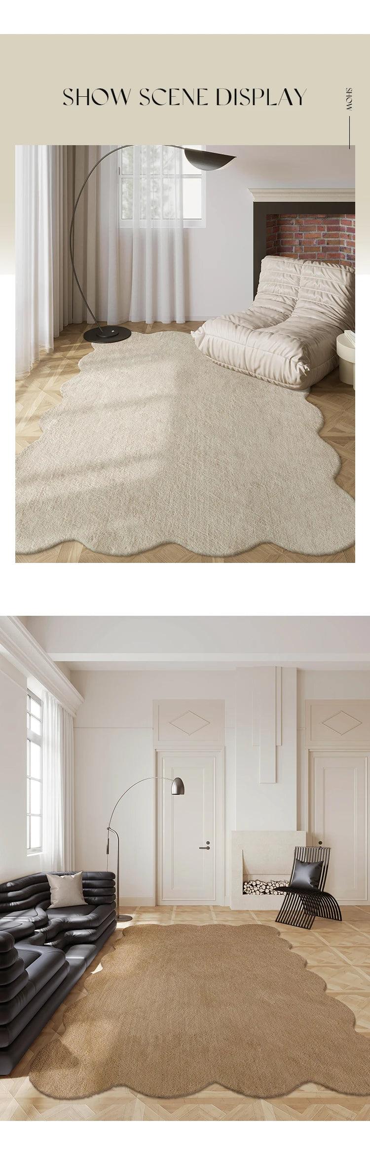 Tapis unicolore irrégulier simple │ Style moderne Tapis en peluche Chambre à coucher Salon Tapis de sol