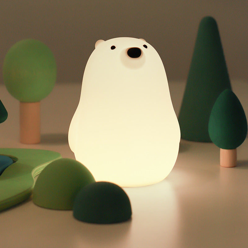 Lampe de nuit LED en silicone blanc ours squishable - Cadeau parfait pour les enfants et les filles