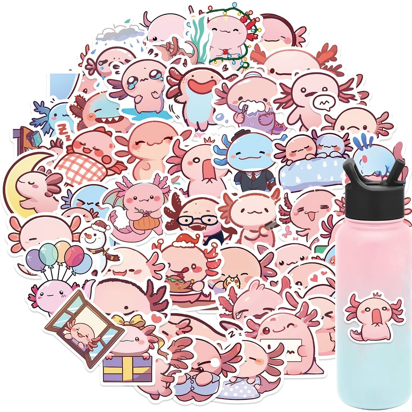 50 Pcs Autocollants Axolotl Idée Cadeau Imperméable