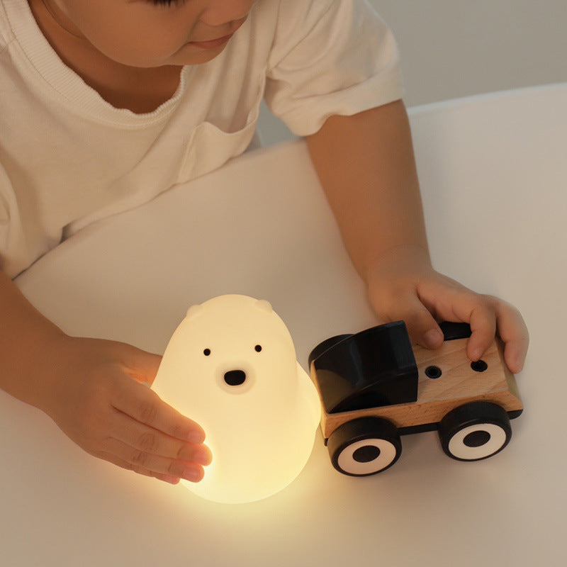 Lampe de nuit LED en silicone blanc ours squishable - Cadeau parfait pour les enfants et les filles