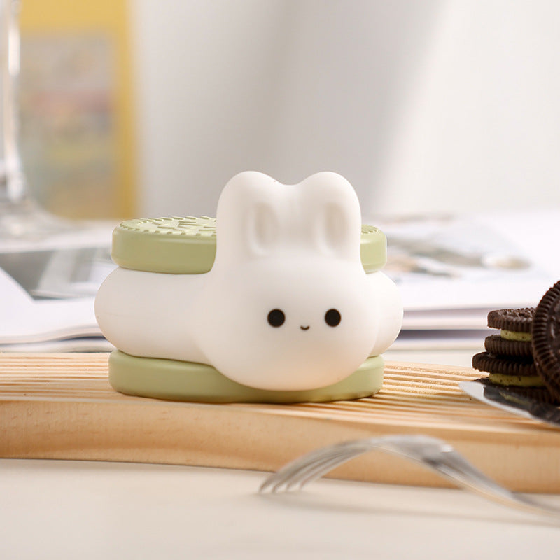 Lampe de nuit LED en silicone squishy Cookie Bunny - Cadeau parfait pour les enfants et les filles