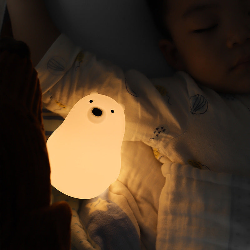 Lampe de nuit LED en silicone blanc ours squishable - Cadeau parfait pour les enfants et les filles