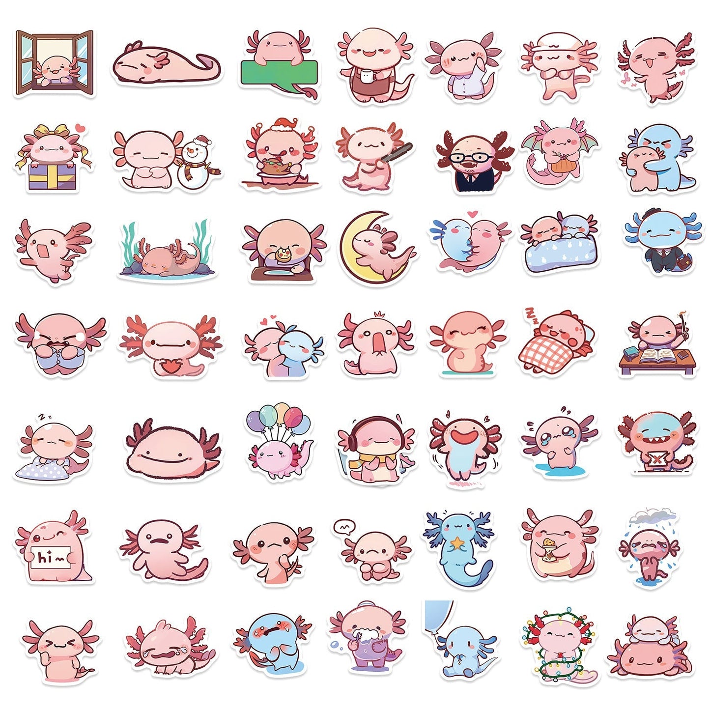 50 Pcs Autocollants Axolotl Idée Cadeau Imperméable