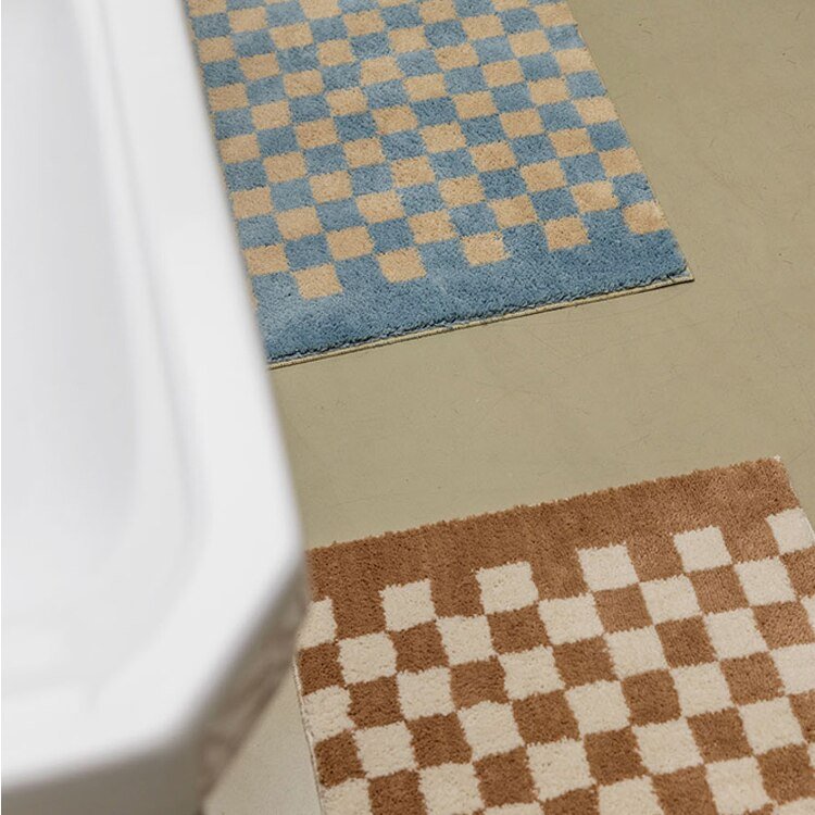 Tapis de salle de bain doux et moelleux avec motif à carreaux