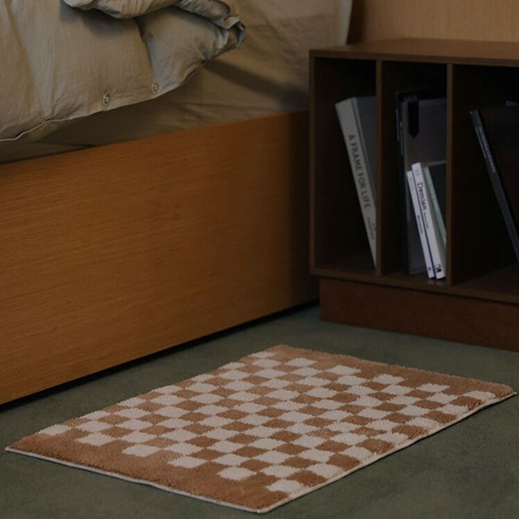 Tapis de salle de bain doux et moelleux avec motif à carreaux