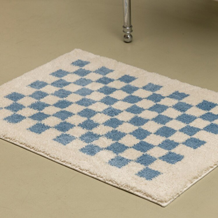 Tapis de salle de bain doux et moelleux avec motif à carreaux