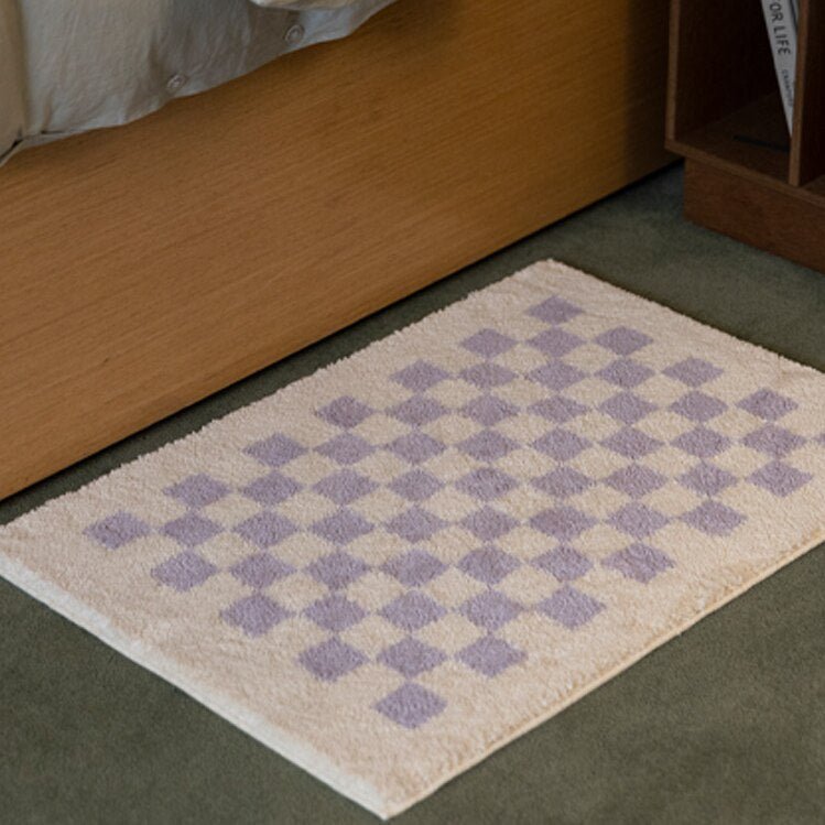 Tapis de salle de bain doux et moelleux avec motif à carreaux